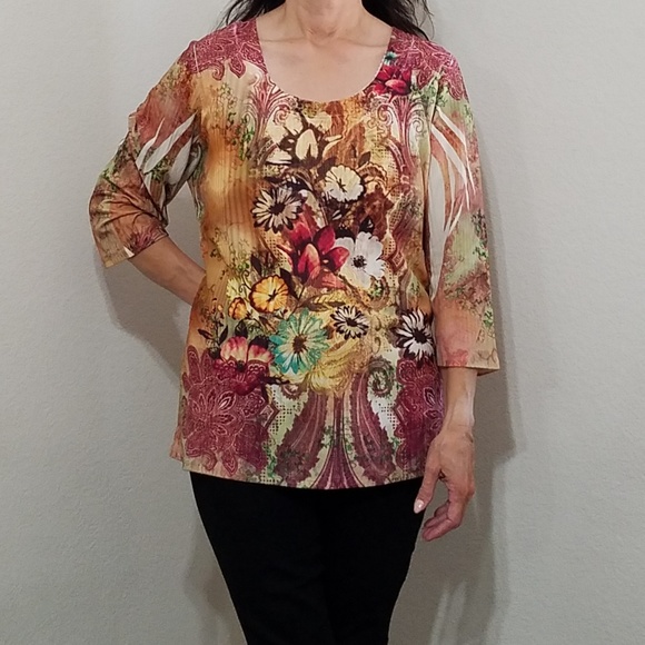 Avenue Tops - AVENUE stretch vibrant graphic print sz.14/16 travel office church casual